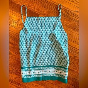 LOFT Green Teal Printed Patterned Spaghetti Strap Top Blouse Tank size small